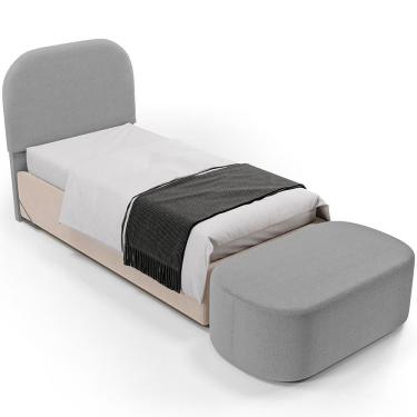 Imagem de Cabeceira Cama Box 100cm Lanna Com Puff Recamier Doha W01 Bouclê Cinza - Lyam Decor
