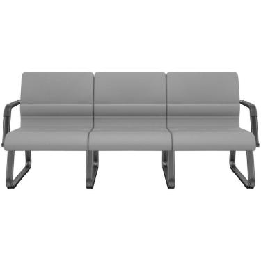 Imagem de Cadeira Longarina 3 Lugares Recepção Com Braço Pés Preto Lev P03 Vinil Cinza - Lyam Decor