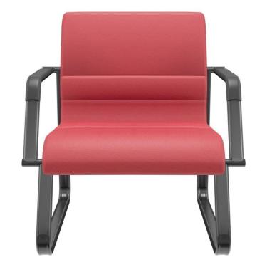 Imagem de Cadeira De Escritório Recepção Com Braço Fixa Preta Lev P03 Vinil Vermelho - Lyam Decor