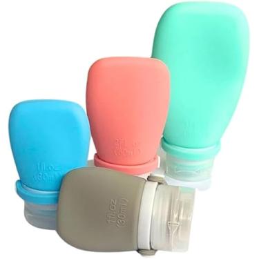 Imagem de Kit 4 Frascos Silicone Reutilizáveis Recipientes Flexíveis Shampoo Condicionador Creme Loção Corporal Dispenser Higiene Portátil Cosméticos Pote de Silicone para Viagem