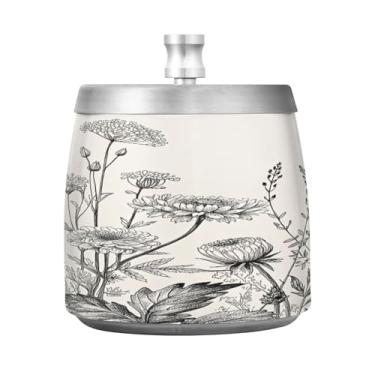 Imagem de Qilmy Cinzeiro de flores de aço inoxidável com tampa - Cinzeiro de cigarro à prova de vento sem cheiro sem fumaça para casa, escritório, carro, pátio, varanda (uso interno e externo)