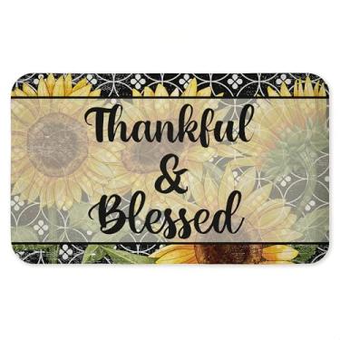 Imagem de Tapete antifadiga de girassóis Thankful & Blessed, tapete ergonômico acolchoado para cozinha e pé com suporte antiderrapante, tapete confortável ecológico, design por Kim Allen, 76 x 45 cm