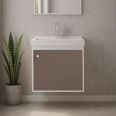 Imagem de Gabinete Armário para Banheiro 40cm MDF com Cuba - Veneto Gianduia