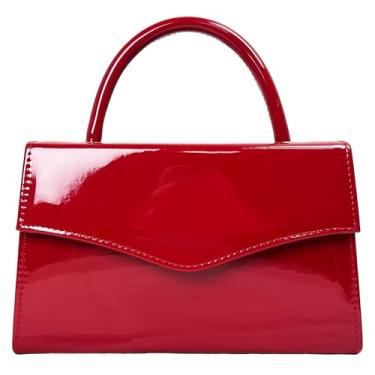 Imagem de YAPAIOU Bolsa feminina de couro para noite com glíter, bolsas de festa, bolsas de casamento, coquetéis, formaturas, bolsas com patente (vermelha)