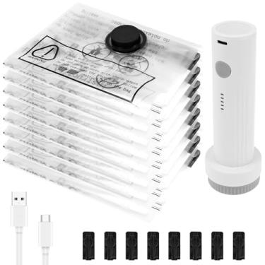 Imagem de Pacote com 8 sacos de armazenamento a vácuo com bomba elétrica, sacos de vácuo de viagem com trava de zíper duplo, bolsa de compressão de vedação tripla de compressão para bagagem e mala