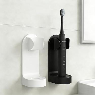 Imagem de 2 peças de suportes de escova de dentes elétricos, pequenos suportes autoadesivos de escova de dentes montados na parede, organizador de armazenamento de escovas de dentes para banheiro (branco +