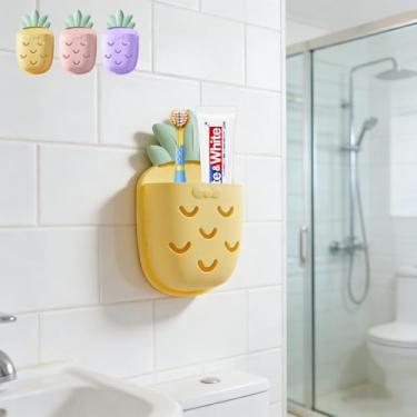 Imagem de Porta-escova de dentes de abacaxi caixa de armazenamento versátil em forma de abacaxi organizador de banheiro suporte de escova de dentes prateleira de armazenamento rack de parede