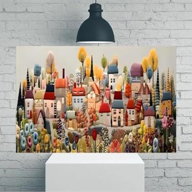 Imagem de Arte de parede em tela rústica vintage com flores e árvores peculiares - Pôster sem moldura de 20 x 30 cm - Ideia de presente para decoração de casa e escritório para sala de estar, quarto, cozinha e