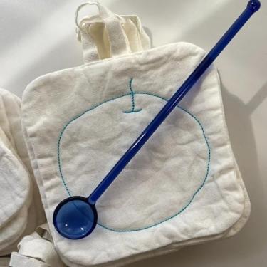 Imagem de Porta-copos de mão bordados, peça única, design de laço acolchoado, jogo americano absorvente de cozinha para copos, canecas, decoração de mesa, blueapple