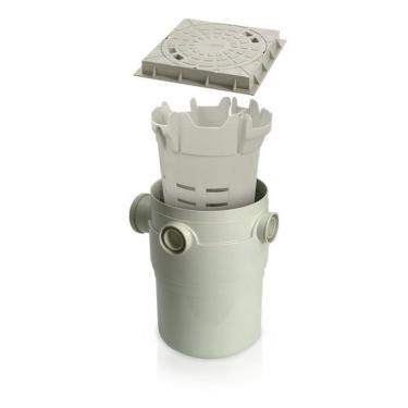 Imagem de Caixa de Gordura Redonda com Cesto e Tampa Projetada para Sistemas de Esgoto Sanitário 216L PVC Amanco