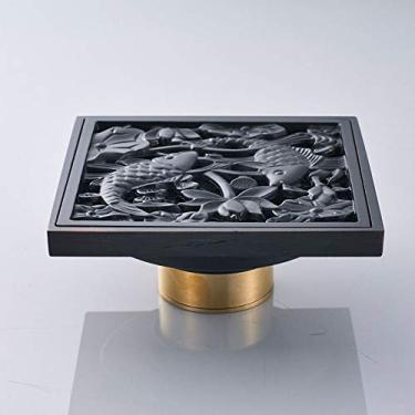 Imagem de Dreno de piso anti-odor de bronze preto em forma de peixe Dreno de piso de chuveiro 4 polegadas quadradas de drenagem de piso de banheiro Dreno de piso de drenagem, H