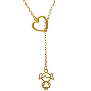 Imagem de Colar de Filhos Gravatinha Mãe de Menina e Coração Folheado a Ouro 18K SoftJoias