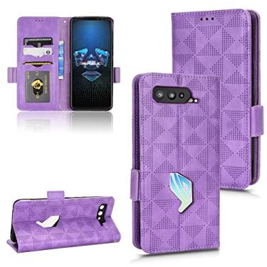 Imagem de Kukoufey Capa para Asus ROG Phone 5 5G I005DA I005DB ZS673KS / ROG Phone 5 Pro Capa de couro com suporte flip, capa para Asus ROG Phone 5S ZS676KS, capa para Asus ROG Phone 5S Pro capa roxa