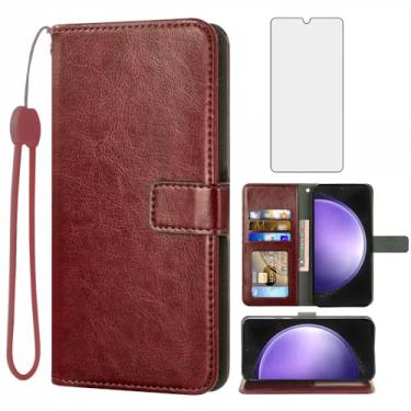Imagem de Capa carteira compatível com Samsung Galaxy S23 fe 5G, protetor de tela de vidro temperado e capa flip de couro, suporte de cartão de crédito, acessórios para celular, capas para celular para S 23fe