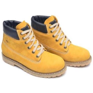 Imagem de Bota Coturno em Couro Casual Masculina Lisa com Cadarço e Sola Borracha Robusta-Masculino