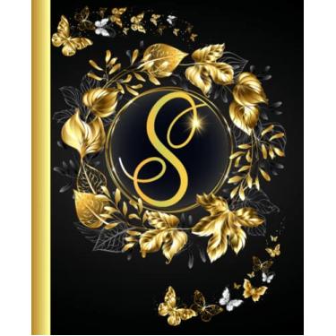 Imagem de Caderno monograma letra P: lindas folhas douradas e brilhantes com lindas borboletas douradas para meninas e mulheres adolescentes | Perfeito para diário... Páginas, 19 x 23 cm, capa fosca macia