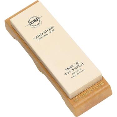 Imagem de King Pedra de amolar de acabamento dourado, tipo G-1, 8,3 x 2,8 x 0,8 polegadas (210 x 73 x 22 mm), tamanho do gramão: #8000, para acabamento final