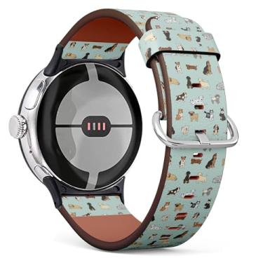 Imagem de THAZEE Pulseira de couro para relógio inteligente compatível com Google Pixel Watch 2 (2023)/Pixel Watch (2022) (desenho animado cachorrinho)