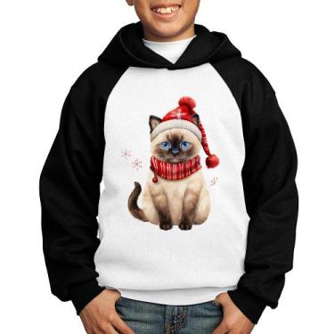 Imagem de Moletom Infantil Gato Natalino Gorro e Cachecol - Foca na Moda, Branco