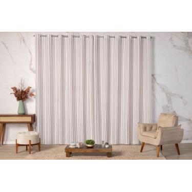 Imagem de Cortina Linho Rústico Listrado 4,40m x 2,70m Algodão c/ Poliéster p/ Q