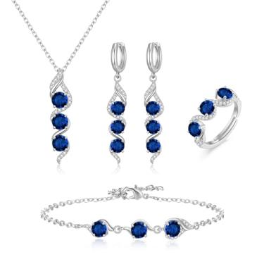 Imagem de Crysdue Colar com pingente de zircônia cúbica de lágrima de casamento com pingente de anel aberto, brincos deslizantes ajustáveis, conjunto de joias para noivas, aniversário, dia das mães, presente de