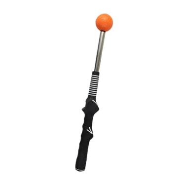 Imagem de UGPLM Treinador de swing de golfe Telescópico Aquecimento Stick Leve Treinador de golfe ao ar livre Auxílio de treinamento Alinhamento Stick para, Laranja Preto