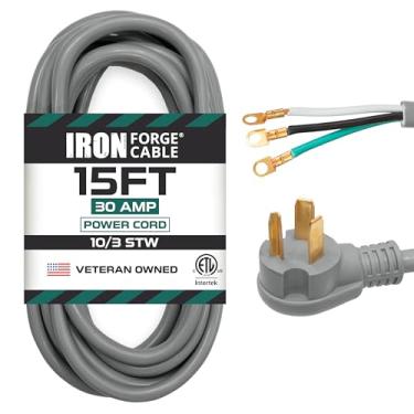 Imagem de Iron Forge Cable Cabo de extensão de 3 pinos para secadora de 3 m, cabo de extensão 220V NEMA 10-30 plugue STW, cabo de secadora longo 10/3, cabeça plana, 30 amperes 3 fios de 3 metros - cinza, marca