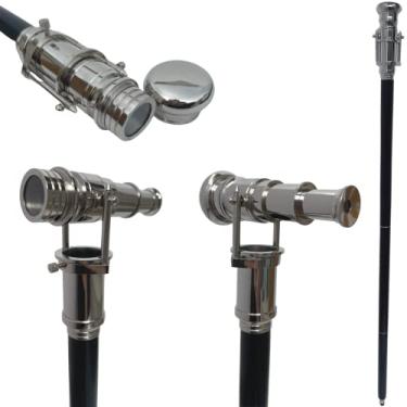 Imagem de Medieval Replicas Bengala de madeira náutica com cabo de telescópio prateado bengala de madeira colecionável