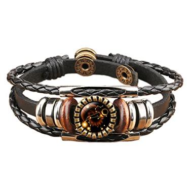 Imagem de COLORFUL BLING 12 pulseiras de couro da constelação do zodíaco, corda trançada multicamadas, cristal de vidro, punho tecido à mão para mulheres e homens, joias punk rock, 7 9 inch, Couro Vidro Cristal