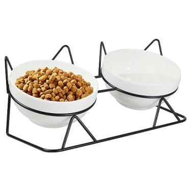 Imagem de Tigelas inclinadas elevadas para gatos em ambientes internos, tigela elevada de cerâmica para gatos com elevação de 15°, tigelas de alimentação para animais de estimação para comida e água, tigela