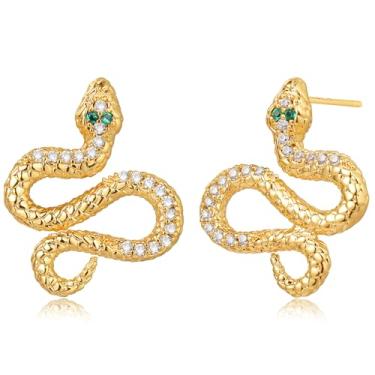 Imagem de BENEIGE Brincos delicados de ouro para mulheres, banhado a ouro 14 quilates, argola com pingente de cobra, olho turco, borboleta, cruz, coração, brincos hipoalergênicos, minimalistas, joias de