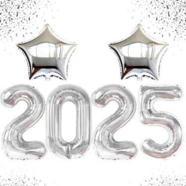 Imagem de Balão KatChon 2025 Silver de 40 Polegadas com Estrelas