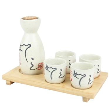 Imagem de PUNNIO Conjunto de saquê de cerâmica, conjunto de 5 peças de saki japonês com 1 jarra de saquê, 4 xícaras de saquê, conjunto de copos de saquê como presente para saquê vinho japonês/saquê / bebida