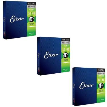 Imagem de Kit 3 Encordoamento Guitarra 010 Elixir Light Optiweb 19052 Made in USA