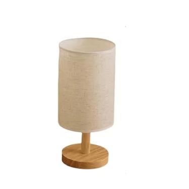 Imagem de Luminária de Mesa Cabeceira Abajur Base Redonda Madeira Com Cúpula de Tecido cabeceira tecido bambu decorativo minimalista para quarto sala escritorio cúpula (Nude)