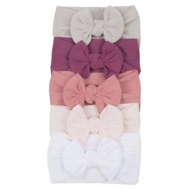 Imagem de Laços de Bebê Macio Faixinha Turbante Slim Infantil Kit c/5