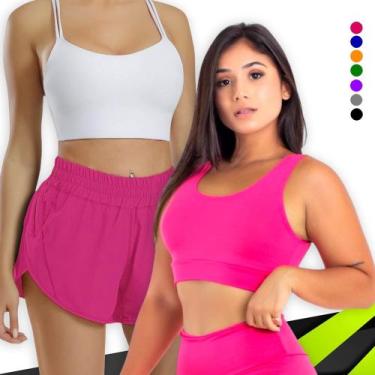Imagem de KIT conjunto TOP ALÇA MÉDIA bojo  Short TACTEL FEMININO Corrida Academ