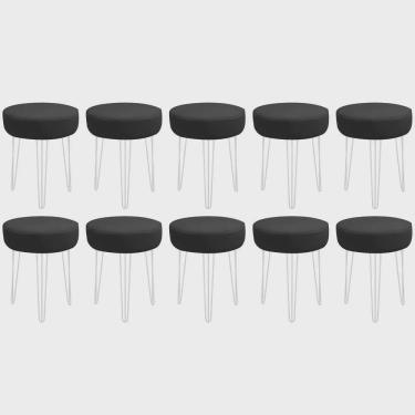 Imagem de Kit 10 Banquetas Puff Jullia Luxo 55cm Industrial Ferro Branco Corino Preto - Ahazzo Móveis