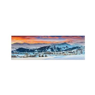 Imagem de Pintura de arte de parede em tela paisagem imagem de natureza - montanha de neve crepúsculo - pôster e impressões para decoração de parede de sala de estar 50 x 150 cm sem moldura