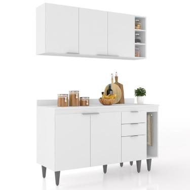 Imagem de Armário De Cozinha Com Tampo Cp08 140cm Pérola Branco Z34 - Mpozenato