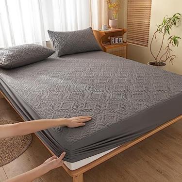 Imagem de Capa protetora de colchão, capa de colchão com proteção contra poeira, bolso profundo, impermeável, leve, respirável, macio, sem ruído, lençol com elástico cinza ||fronha*2