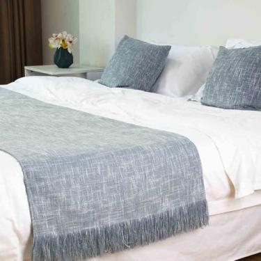 Imagem de Cachecol para cama de hotel, toalha de cama de cor sólida, colcha de malha para sofá, cobertor macio e confortável com borla, para cama queen, casal, solteiro, king size - azul 1||68 x 210 cm para
