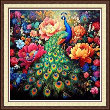Imagem de Findvoor Kits de ponto cruz contados para adultos, gama completa de bordado de ponto cruz padrão não impresso para iniciantes, kit de bordado de 11 CT - flor de pavão colorido 45,7 x 45,7 cm