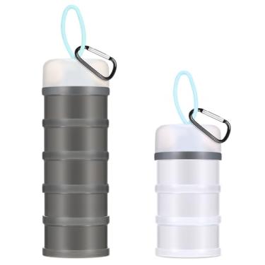 Imagem de Baderke 2 recipientes de proteína em pó com suporte de funis, 5 e 3 camadas de suplemento de pó empilhável para viagem, organizador de fórmulas, suporte de pó para viagem, treino, fitness (branco