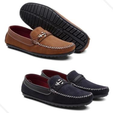 Imagem de Kit 02 Mocassim Sapatilha Masculina Conforto Drive Marrom-claro e preto-37