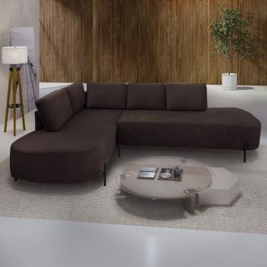 Imagem de Sofá de Canto Orgânico 4 Lugares 265cm Base de Ferro Chaise Esquerda Luna Marrom