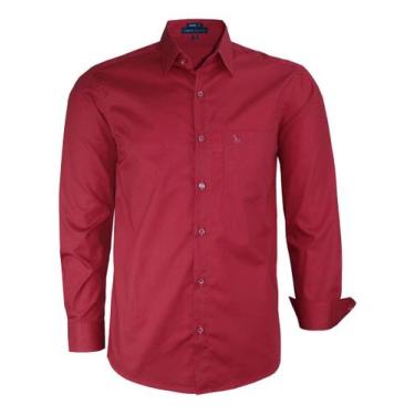 Imagem de Camisa Social Manga Longa Amil Clássica Com Bolso Algodão 1719, Vinho,