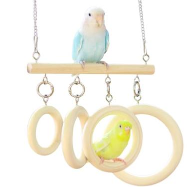 Imagem de Anéis de balanço de pássaros para gaiola, balanço de madeira para papagaio, brinquedos de escalada de poleiro de pássaro, suporte de poleiro para conure, periquito, calopsita, periquito, canário