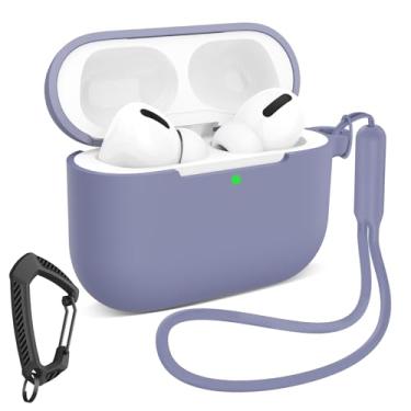 Imagem de MILPROX Capa compatível com AirPods P3 - capa protetora de silicone macio com mosquetão/cordão para mulheres e meninas, LED frontal visível, design feminino suave para capa à prova de choque - roxo