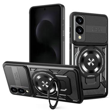 Imagem de Kukoufey Capa compatível com Samsung Galaxy S25 Edge SM-S937U1 SM-S937B/DS, compatível com MagSafe, suporte magnético giratório de 360 graus, capa para celular preta